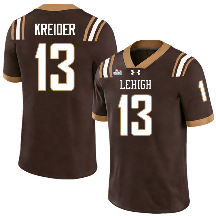Lehigh Mountain Hawks #13 Steve Kreider College Football Jerseys,Uniforms-Brown